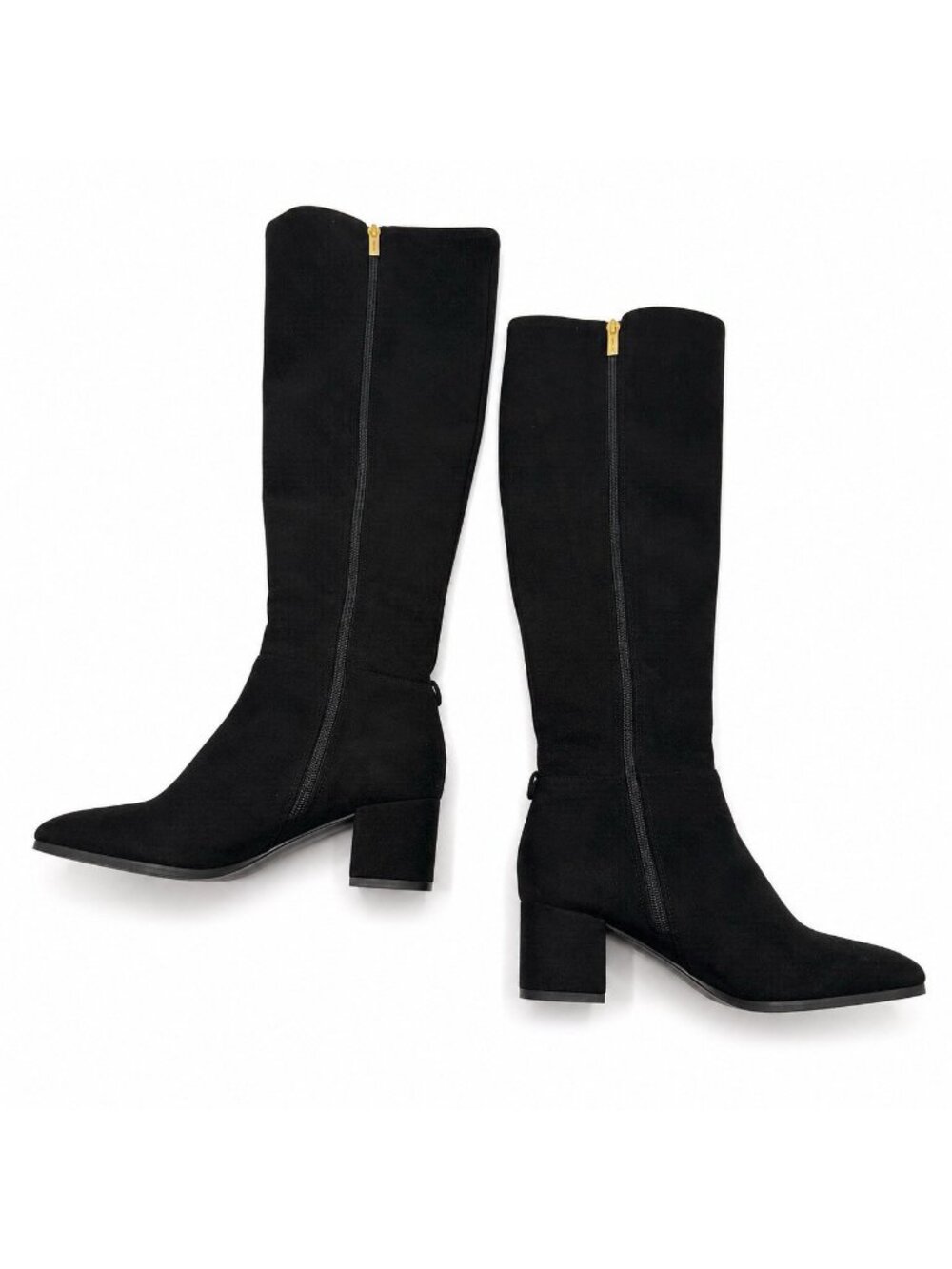 Michael Kors Over The Knee Boots Size 9 Black Suede Stretch OTK Gold Zipper Chic